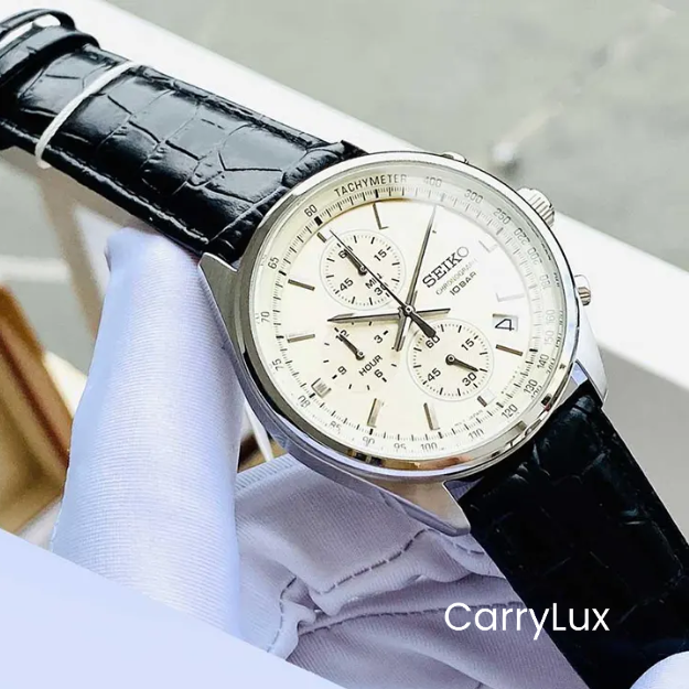 Seiko Chronograph Champagne Dial Calfskin Men’s Watch- SSB383P1 - Image 2
