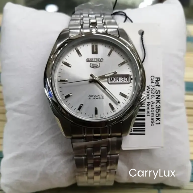 Seiko 5 Automatic Silver Dial 21 Jewels Men's Watch- SNK355K1 - Image 3