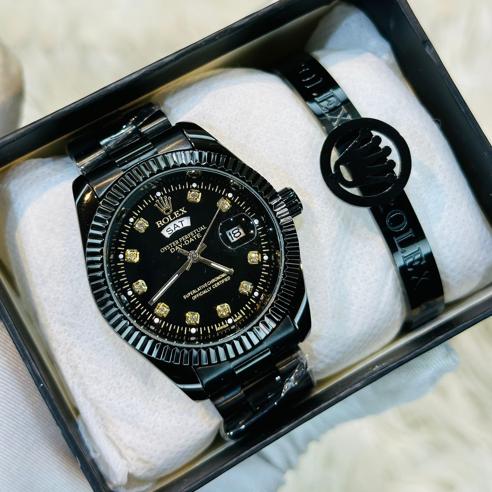 Premium Quality Full Black Watches & Ring Bracelet