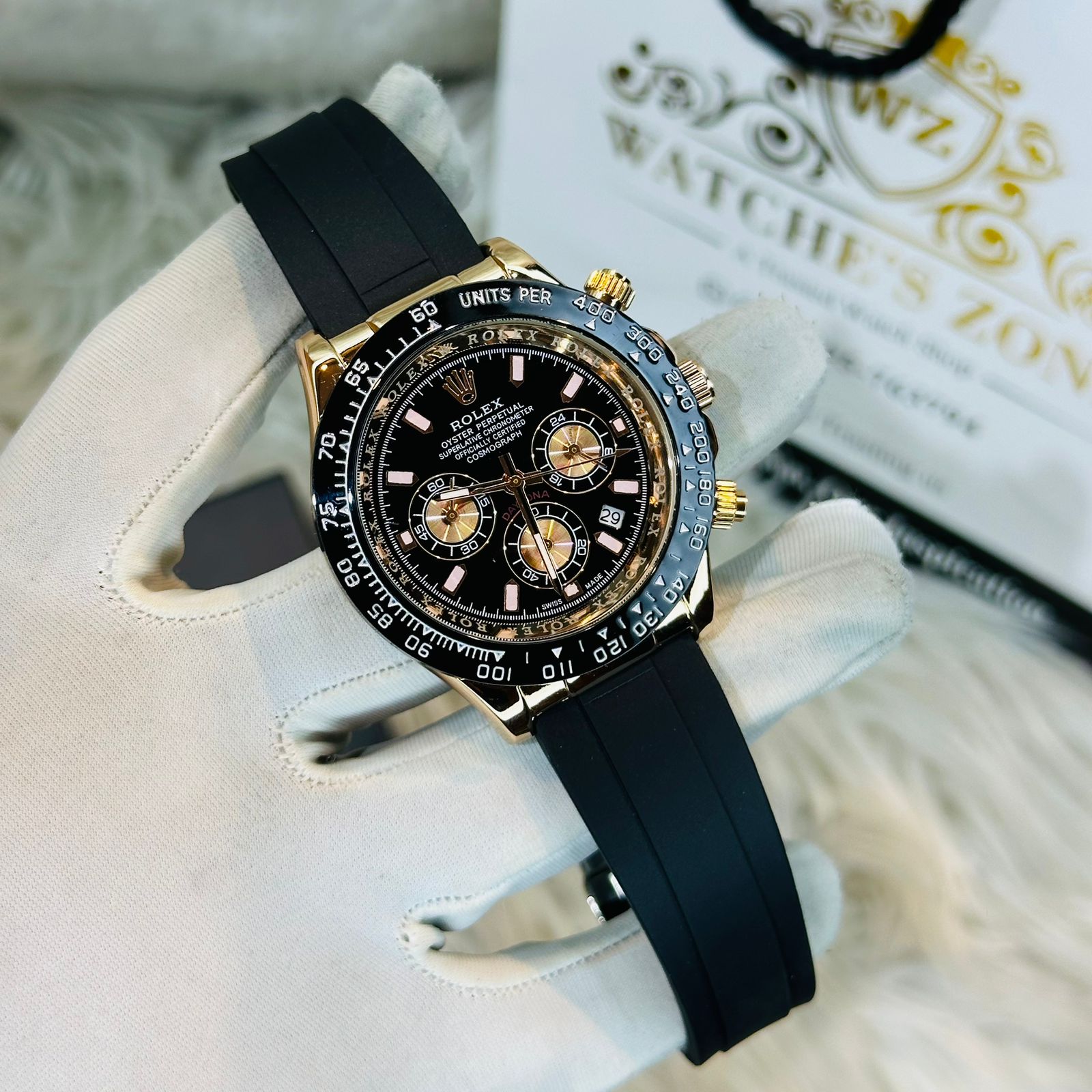Premium Quality Racing Chronograph Rose Gold Black Belt Watches