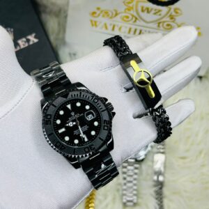 Premium Quality Luxury Sport Full Black Watches & Bracelet Combo
