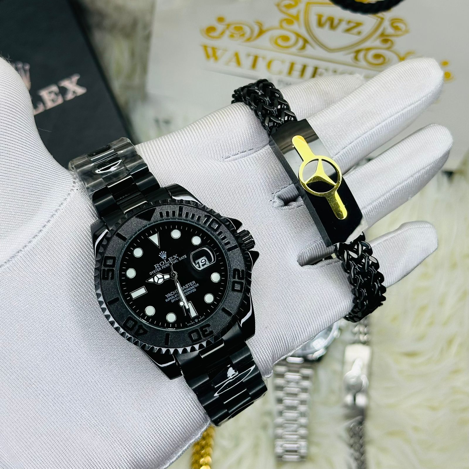 Premium Quality Luxury Sport Full Black Watches & Bracelet Combo