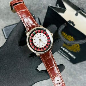Premium Leather Casino Watch Rose Body Dial White