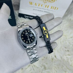 premium Quality watch & Bracelet Silver Black