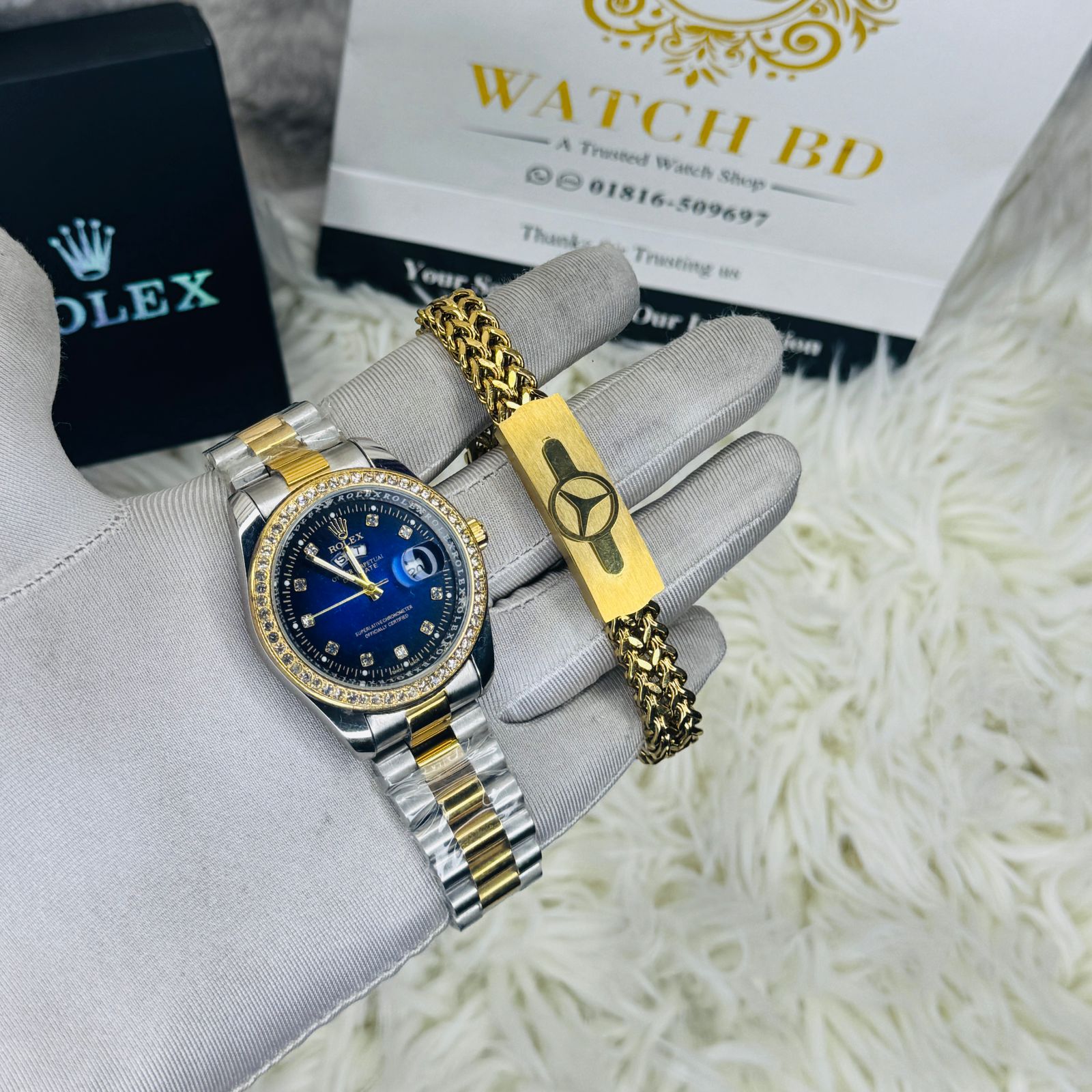 premium Quality watch & Bracelet T Stone Blue